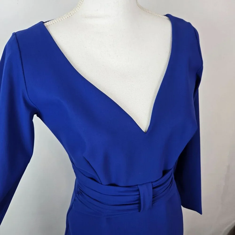Chiara Boni Maxi Gown Womens 44 US 8 Cobalt Blue V-neck‎ Stretch Event Formal